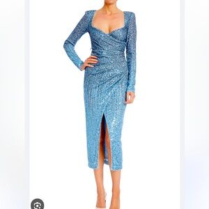 Badgley Mishka Blue ombré long sleeve dress with sequins